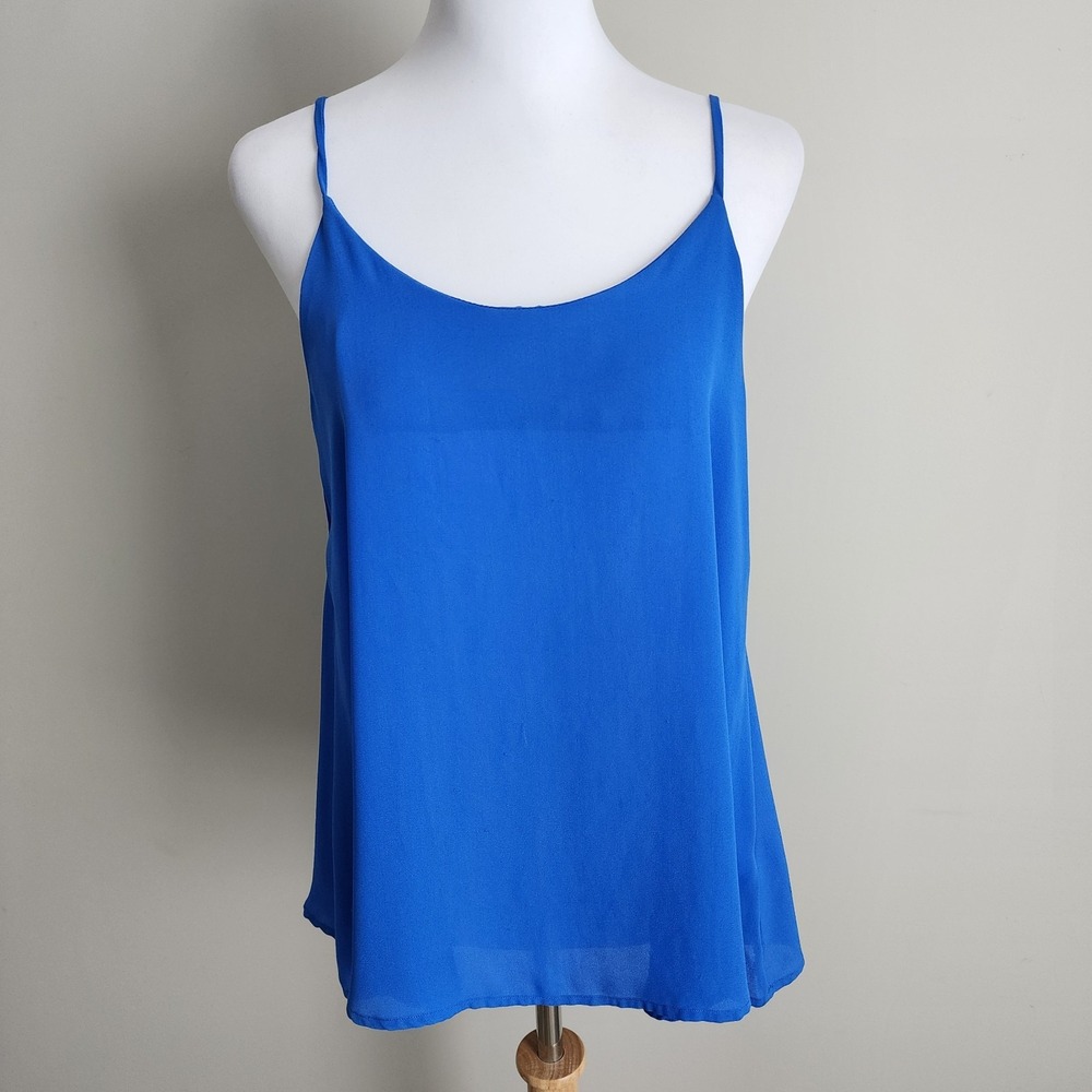 Workhall Cami Blouse Womens Small Sleeveless Tank Strappy Royal Blue Made In USA